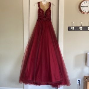 Terani couture ball gown, size 0, red/burgundy, brand new, never worn